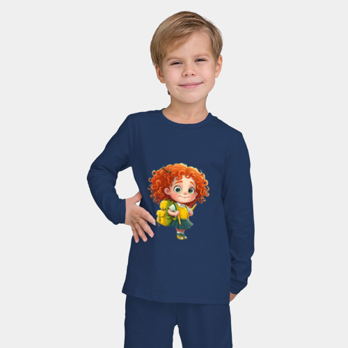 Детская пижама с лонгсливом хлопок с принтом Прилежная ученица, фото на моделе #1