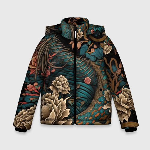 Зимняя куртка для мальчиков 3D Японский змей Irezumi, цвет черный