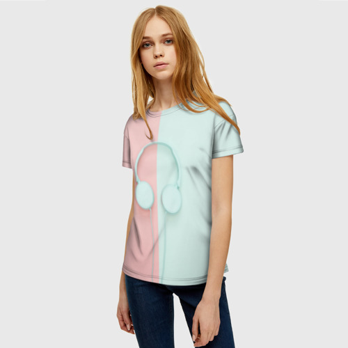 Женская футболка 3D с принтом Наушники цвета морской волны, фото на моделе #1