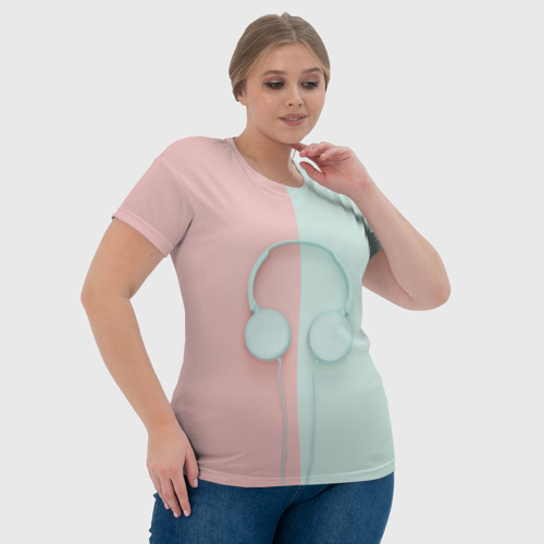 Женская футболка 3D с принтом Наушники цвета морской волны, фото #4