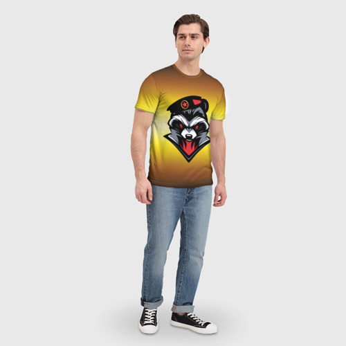 Мужская футболка 3D "Енот Морпех" на желтом фоне, цвет 3D печать - фото 5