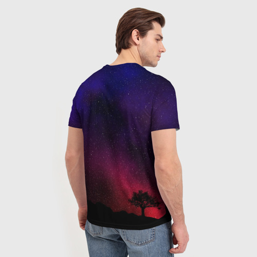 Мужская футболка 3D с принтом Дерево на фоне звездного неба, вид сзади #2