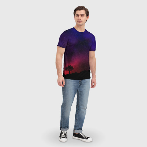 Мужская футболка 3D с принтом Дерево на фоне звездного неба, вид сбоку #3
