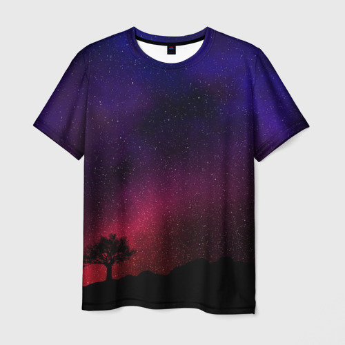 Мужская футболка 3D с принтом Дерево на фоне звездного неба, вид спереди #2