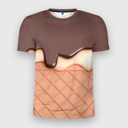 Мужская футболка 3D Slim Растаявший шоколад - вафельное мороженое