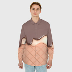 Мужская рубашка oversize 3D Растаявший шоколад - вафельное мороженое - фото 2