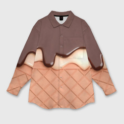 Мужская рубашка oversize 3D Растаявший шоколад - вафельное мороженое