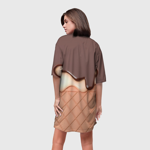 Платье-футболка 3D Растаявший шоколад - вафельное мороженое, цвет 3D печать - фото 4