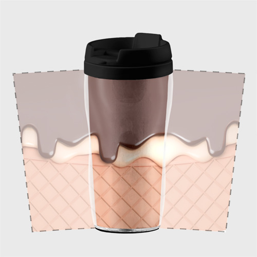 Термокружка-непроливайка Растаявший шоколад - вафельное мороженое, цвет черный - фото 2