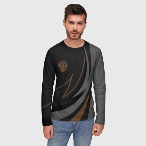 Мужской лонгслив 3D с принтом Россия герб, фото на моделе #1