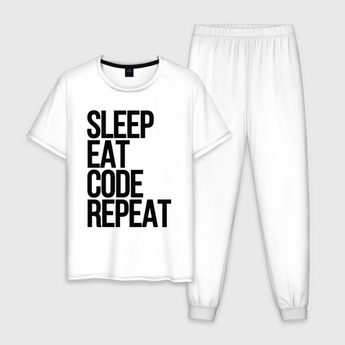 Мужская пижама хлопок с принтом Sleep eat code repeat для программистов, вид спереди #2
