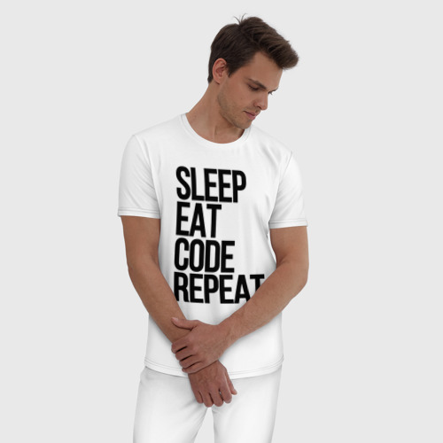 Мужская пижама хлопок с принтом Sleep eat code repeat для программистов, фото на моделе #1