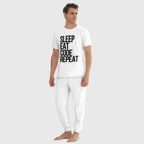 Мужская пижама хлопок с принтом Sleep eat code repeat для программистов, вид сбоку #3