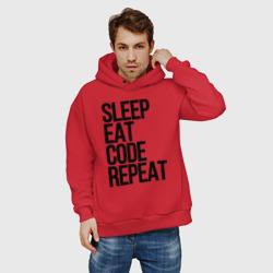 Мужское худи Oversize хлопок Sleep eat code repeat для программистов - фото 2