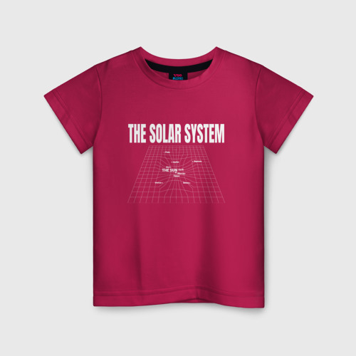 Детская футболка хлопок с принтом Солнечная система на сетке, вид спереди #2