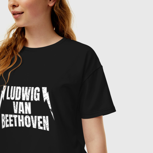 Женская футболка хлопок Oversize Людвиг ван бетховен надпись в стиле метал, цвет черный - фото 3
