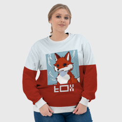 Свитшот с принтом Пиксельная лиса с надписью fox для женщины, вид на модели спереди №4. Цвет основы: белый