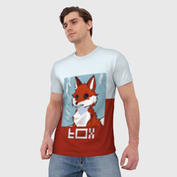 Мужская футболка 3D Пиксельная лиса с надписью fox - фото 2