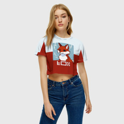 Женская футболка Crop-top 3D Пиксельная лиса с надписью fox - фото 2