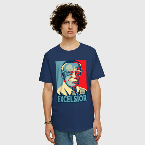 Мужская футболка хлопок Oversize Stan Lee excelsior, цвет темно-синий - фото 3
