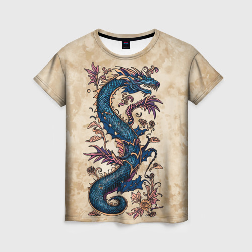 Женская футболка 3D с принтом Irezumi японский дракон-змей, вид спереди #2
