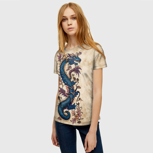 Женская футболка 3D с принтом Irezumi японский дракон-змей, фото на моделе #1