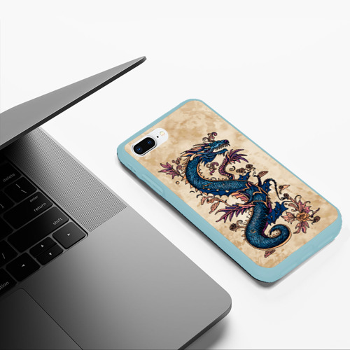 Чехол для iPhone 7Plus/8 Plus матовый Irezumi японский дракон-змей, цвет мятный - фото 5