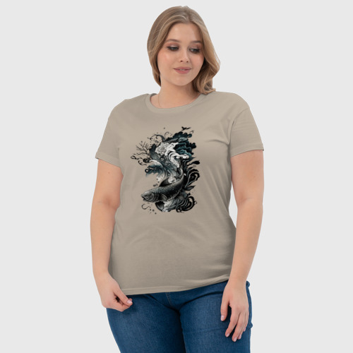 Женская футболка хлопок с принтом Тату рыбы, фото #4