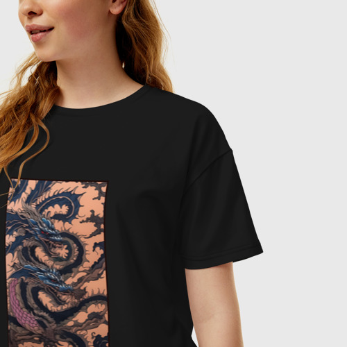 Женская футболка хлопок Oversize Irezumi - японские драконы змеи, цвет черный - фото 3