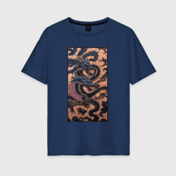 Женская футболка хлопок Oversize Irezumi - японские драконы змеи