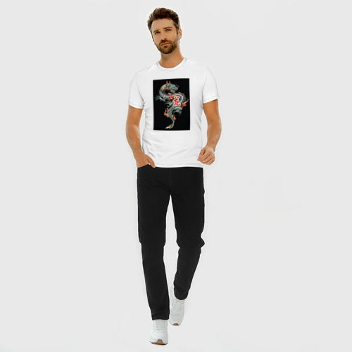 Мужская футболка хлопок Slim с принтом Красочный дракон, вид сбоку #3