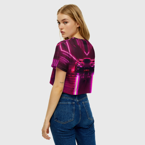 Женская футболка Crop-top 3D Неоновый спорткар, цвет 3D печать - фото 5