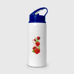 Бутылка для воды с трубочкой Прекрасная Ольга - букет из роз