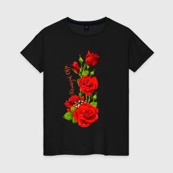 Женская футболка хлопок Прекрасная Ольга - букет из роз