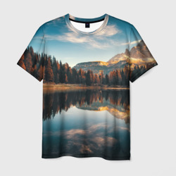 Мужская футболка 3D Осенный лес и озеро
