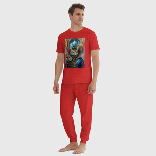 Мужская пижама хлопок с принтом Портрет кота - стимпанк нейросеть, вид сбоку #3