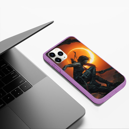 Чехол для iPhone 11 Pro Max матовый Lara Croft, цвет фиолетовый - фото 5
