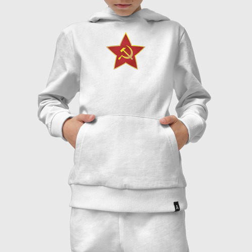 Детский костюм с толстовкой хлопок с принтом СССР звезда, вид сбоку #3