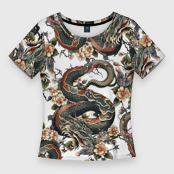 Женская футболка 3D Slim Тату японский дракон