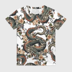Женская футболка 3D Тату японский дракон