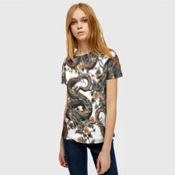 Женская футболка 3D Тату японский дракон - фото 2