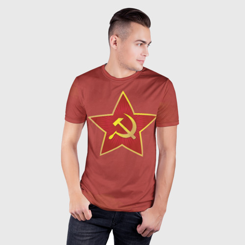 Мужская футболка 3D Slim с принтом Советская звезда, фото на моделе #1