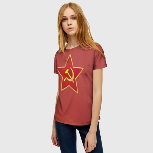 Женская футболка 3D с принтом Советская звезда, фото на моделе #1
