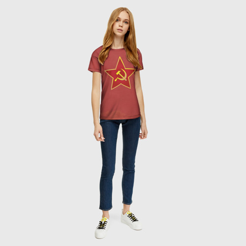 Женская футболка 3D с принтом Советская звезда, вид сбоку #3