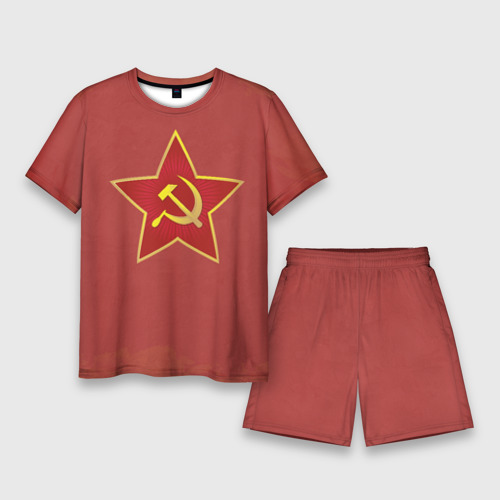 Мужской костюм с шортами с принтом Советская звезда, вид спереди №1
