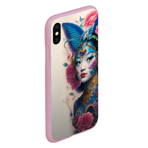 Чехол для iPhone XS Max матовый Japan girl - tattoo art, цвет розовый - фото 3