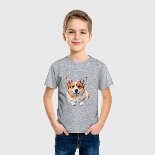 Детская футболка хлопок с принтом Корги акварель, фото на моделе #1
