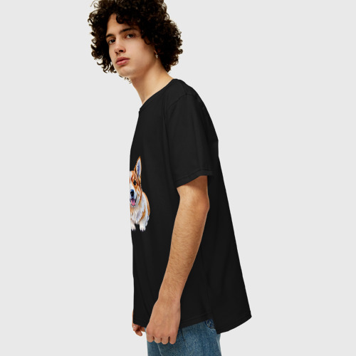 Мужская футболка хлопок Oversize с принтом Корги акварель, вид сбоку #3