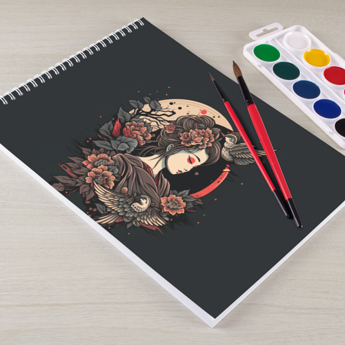 Альбом для рисования Портрет девушки: арт нейросети в стиле японской татуировки - фото 3