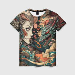 Женская футболка 3D Коварная женщина, затаившийся дракон
